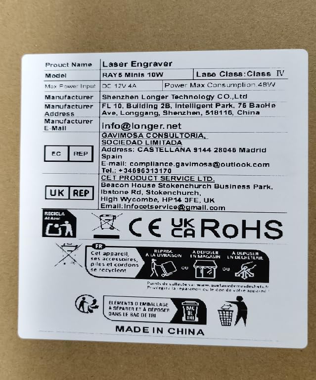 Ray5 miniS gravure laser, Machine de gravure et découpe laser CNC 10W classe 1 avec boîtier, Wi-Fi, arrêt d'urgence, pour bois, métal, acrylique et cuir, zone 120 × 130 MM 120x130 MM