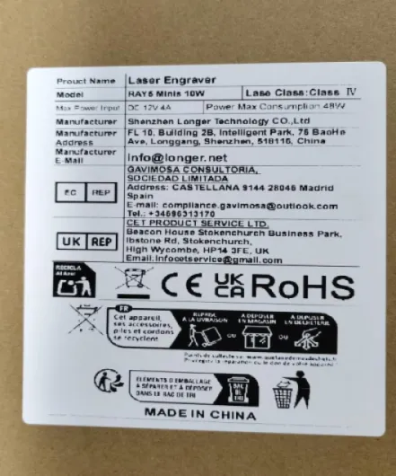 Ray5 miniS gravure laser, Machine de gravure et découpe laser CNC 10W classe 1 avec boîtier, Wi-Fi, arrêt d'urgence, pour bois, métal, acrylique et cuir, zone 120 × 130 MM 120x130 MM