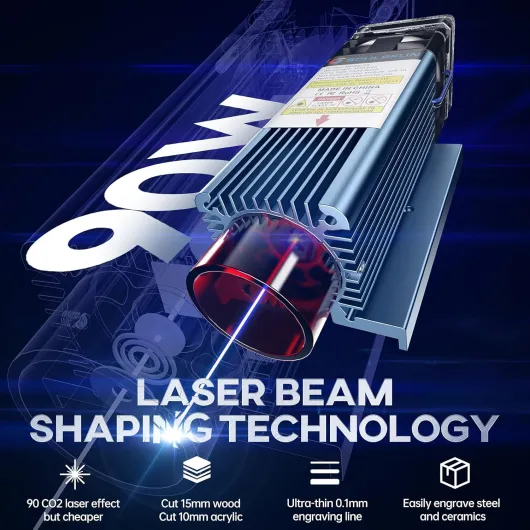 S9 Graveur laser, 90W effet découpeuse gravure laser sur métal, gravure et découpe rapides en Bois, mise au point fixe et protection yeux, zone travail 410 mm x 420 mm