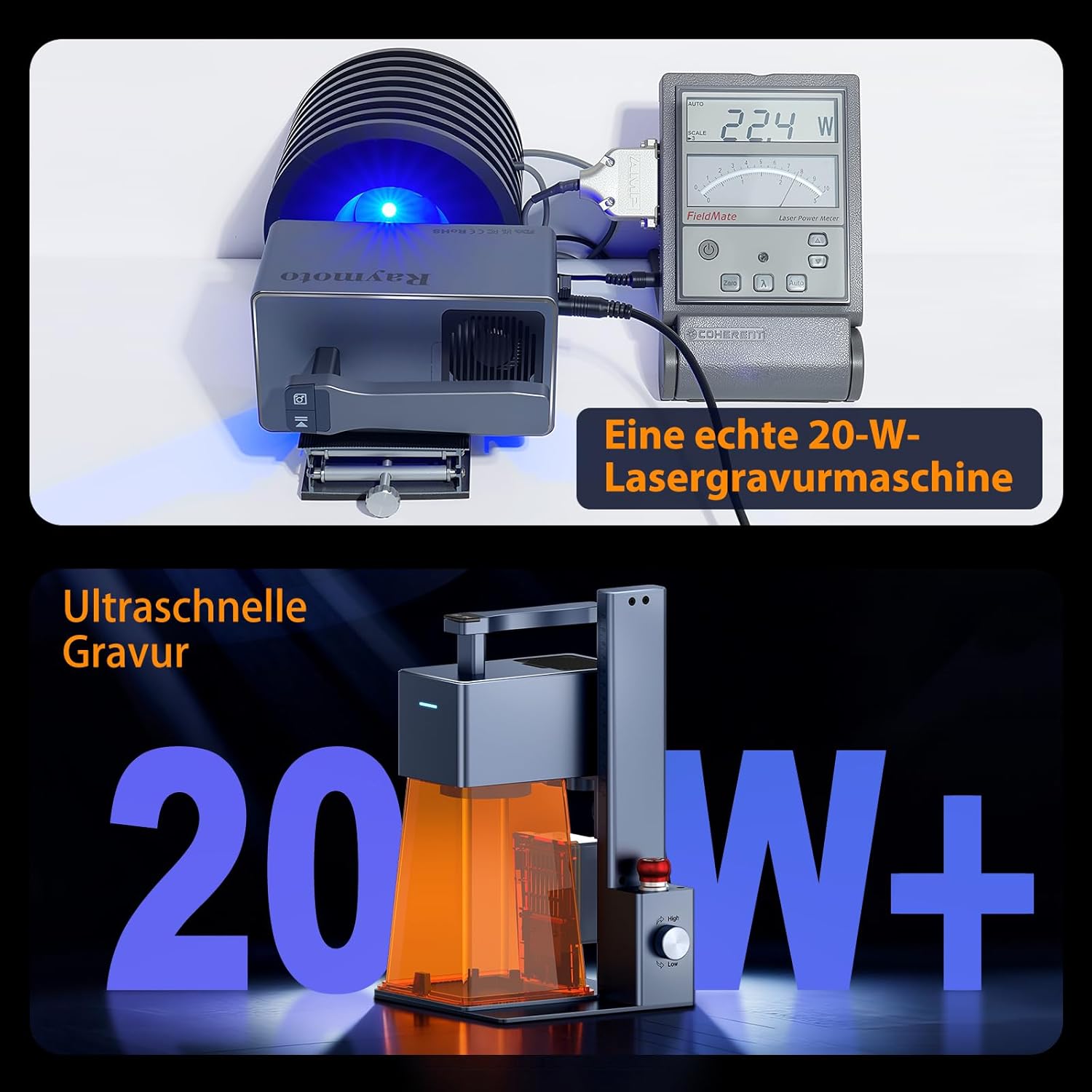 Machine de gravure laser Raymoto R1 PRO 20 W, graveur laser compact portable,résolution haute précision de 0,08 mm,vitesse de gravure de 120 000 mm/min Capable de graver du contreplaqué,du papier gris Machine de gravure laser R1 PRO 20 W